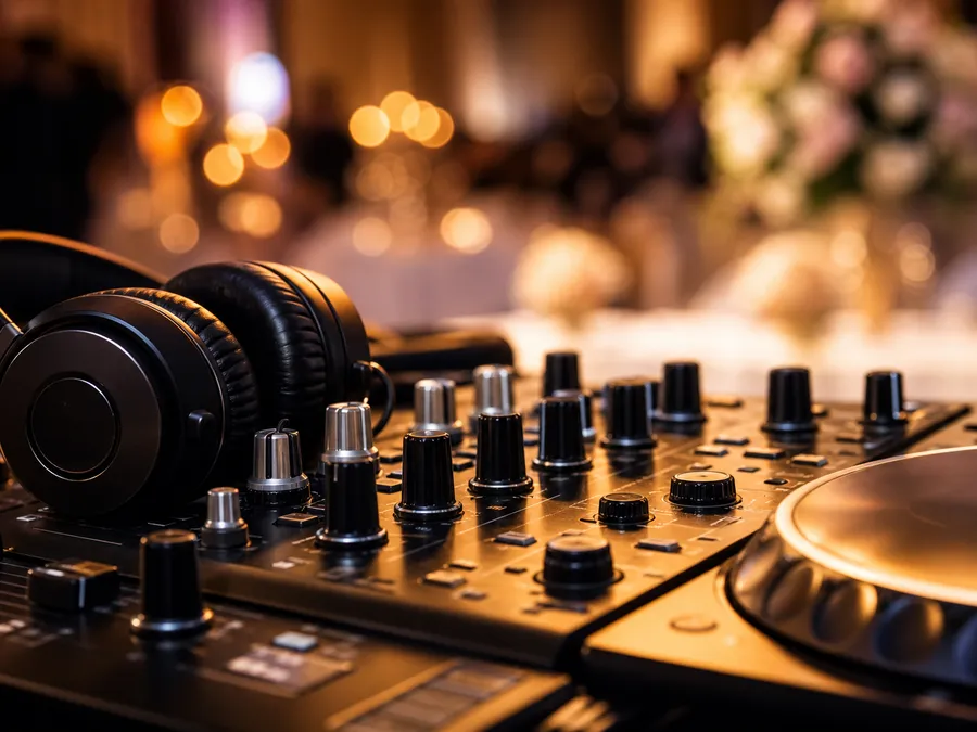 Detalj DJ pulta i opreme pripremljene za venčanje